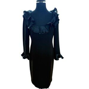 Teri Jon by Rickie Freeman Ruffle Sleeve Sheath Dress, Black